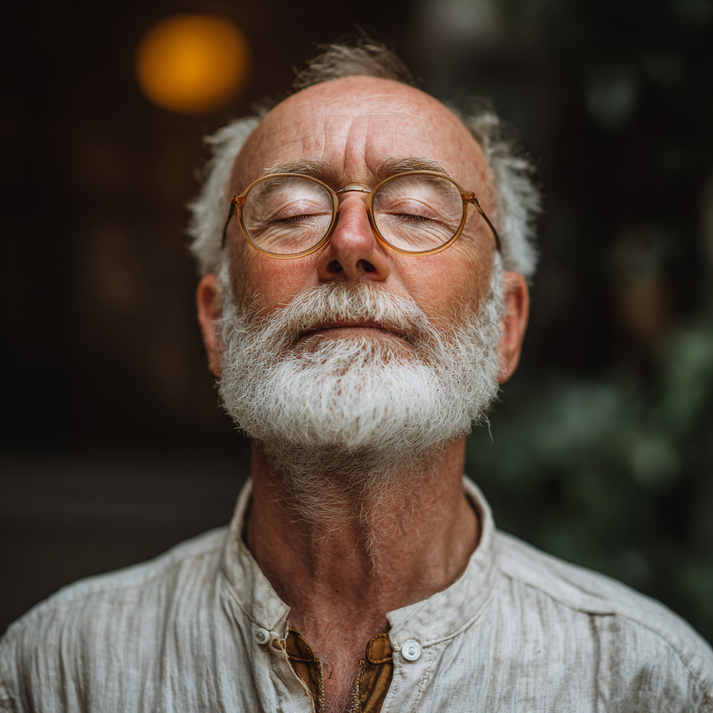Group of smiling elderly European people performing gentle yoga stretches in bright studio
